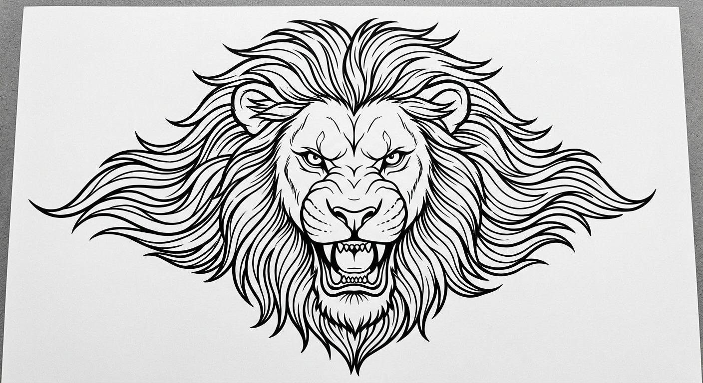 Realistic lion with detailed mane flowing down the outer forearm