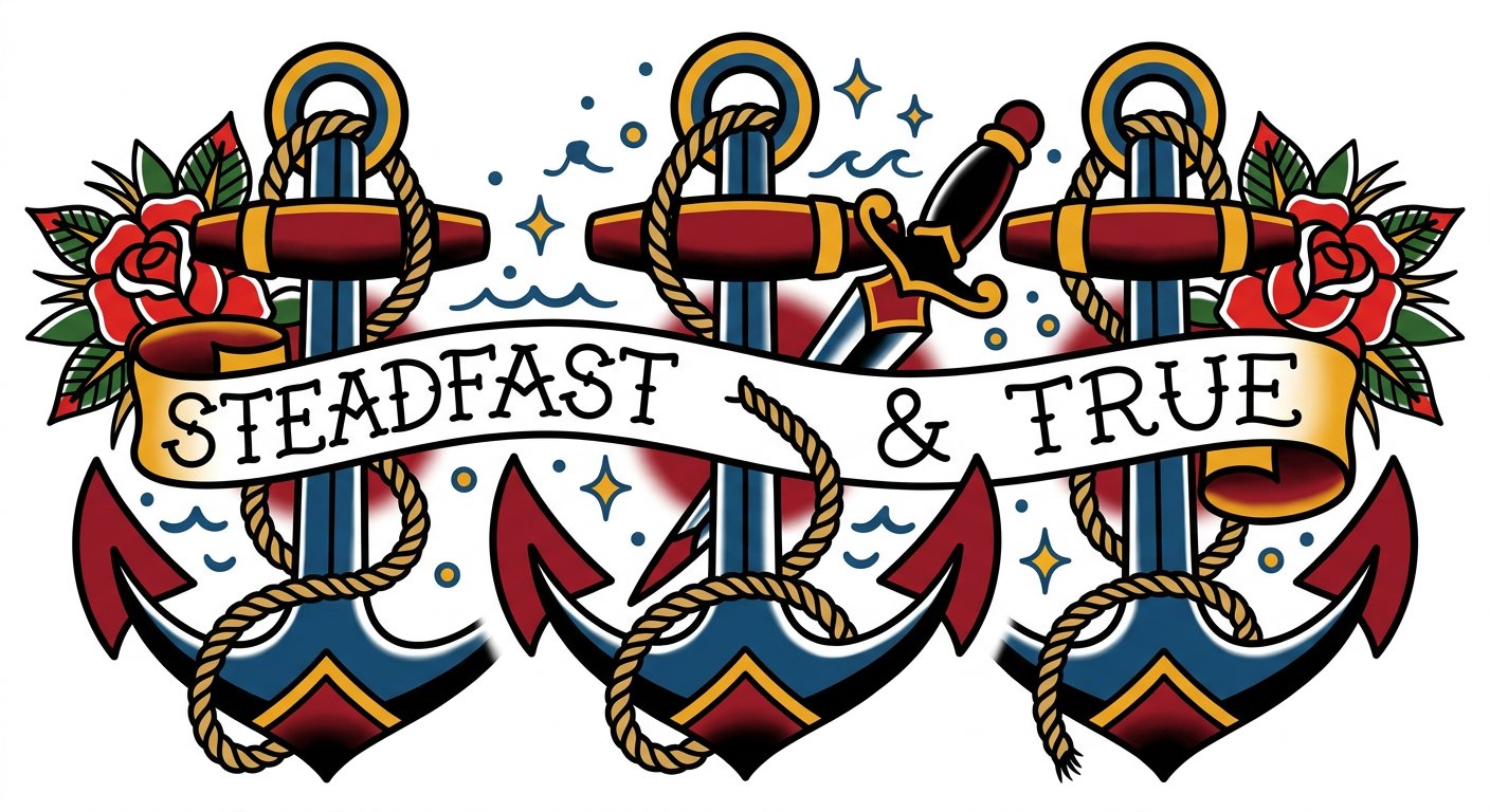 Classic American traditional anchor wrapped in rope