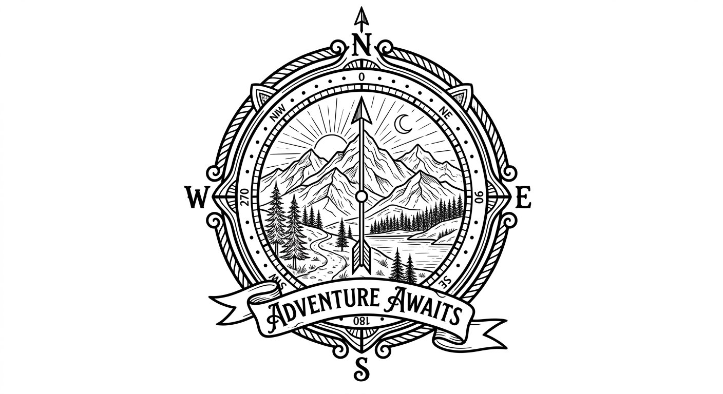 Detailed compass with mountain landscape inside