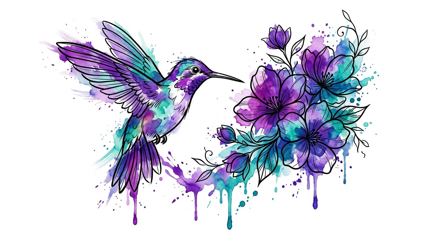 Vibrant hummingbird with paint-splash background