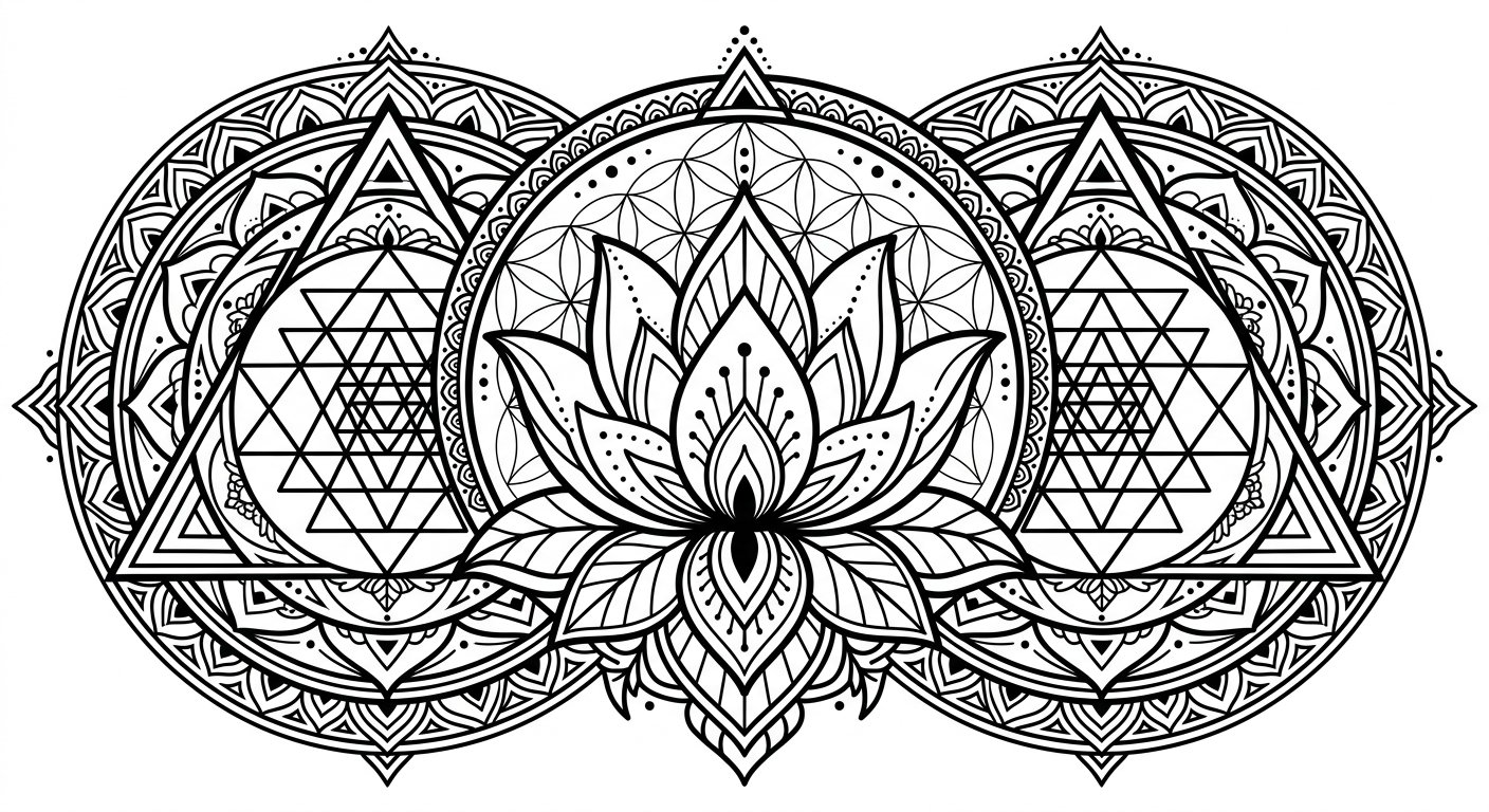 Lotus flower with clean geometric background elements