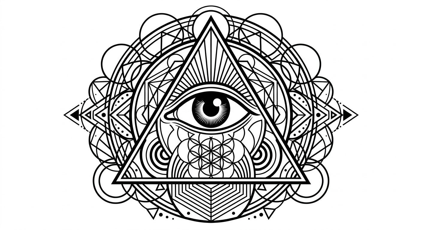 All-seeing eye with geometric sacred geometry frame