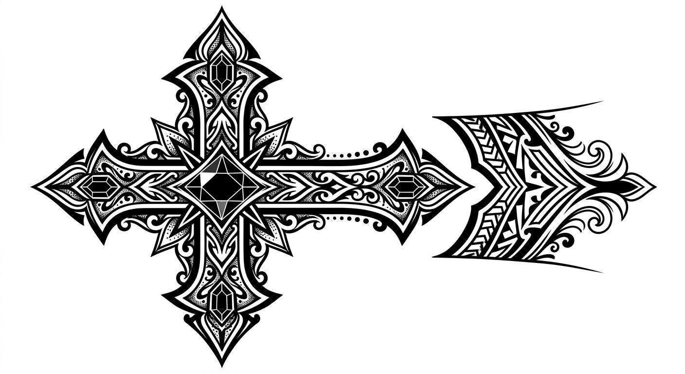 Ornate cross with detailed filigree on the hand