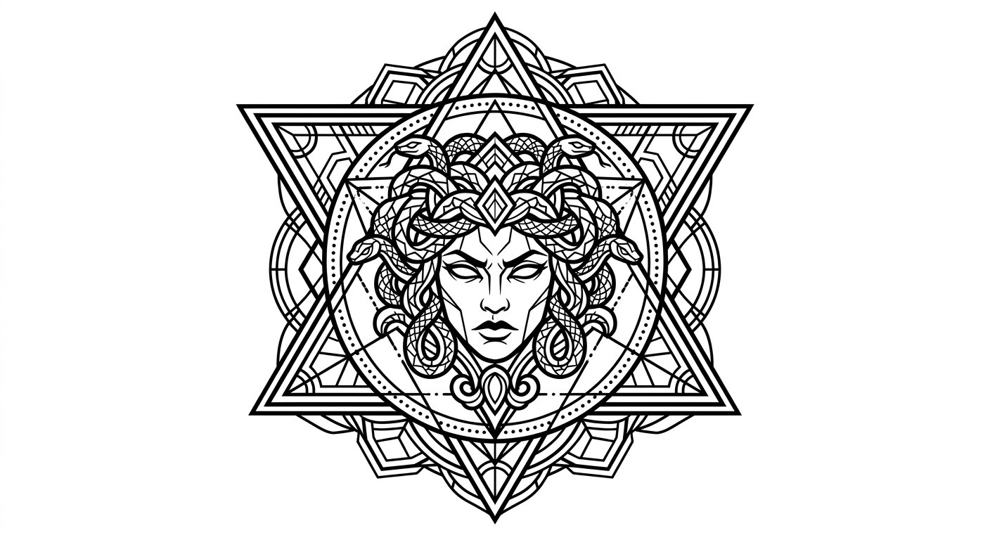 Medusa head within sacred geometry framework