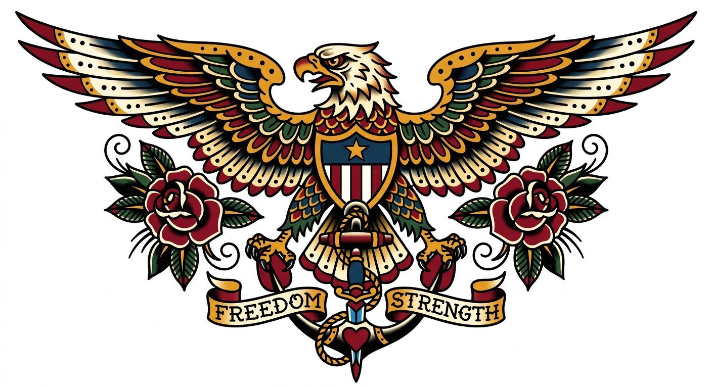 Spread eagle wings across the back of the neck