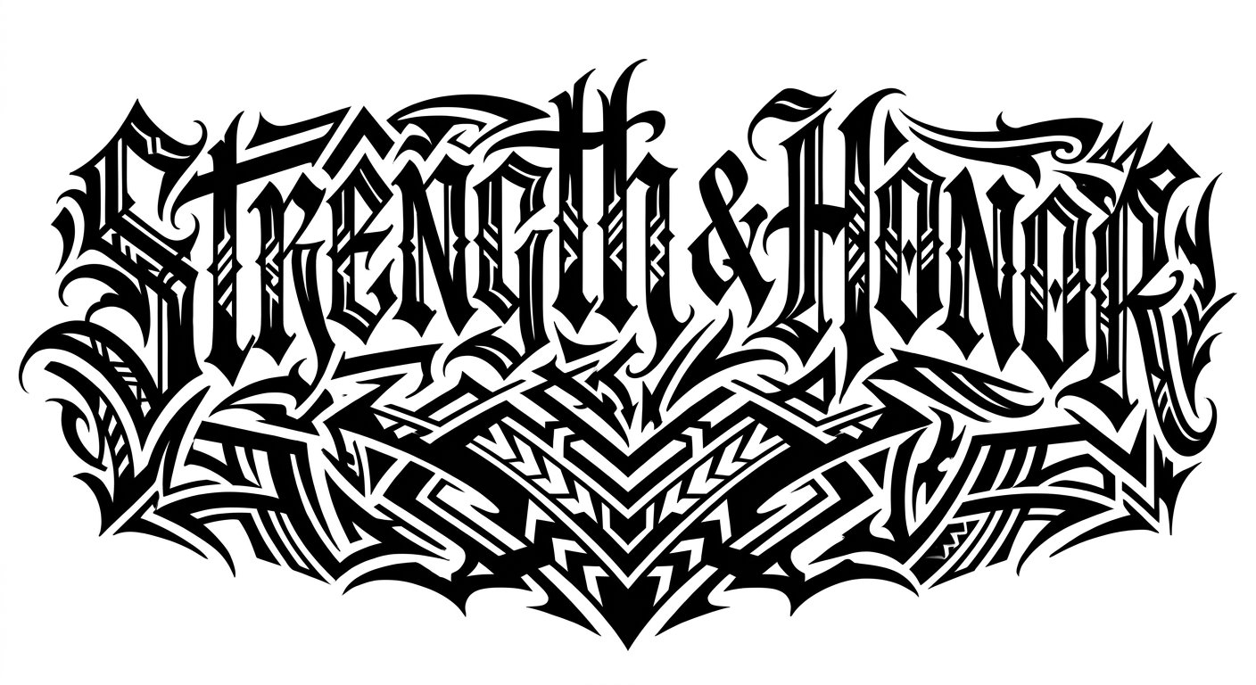 Bold gothic lettering on the side of the neck