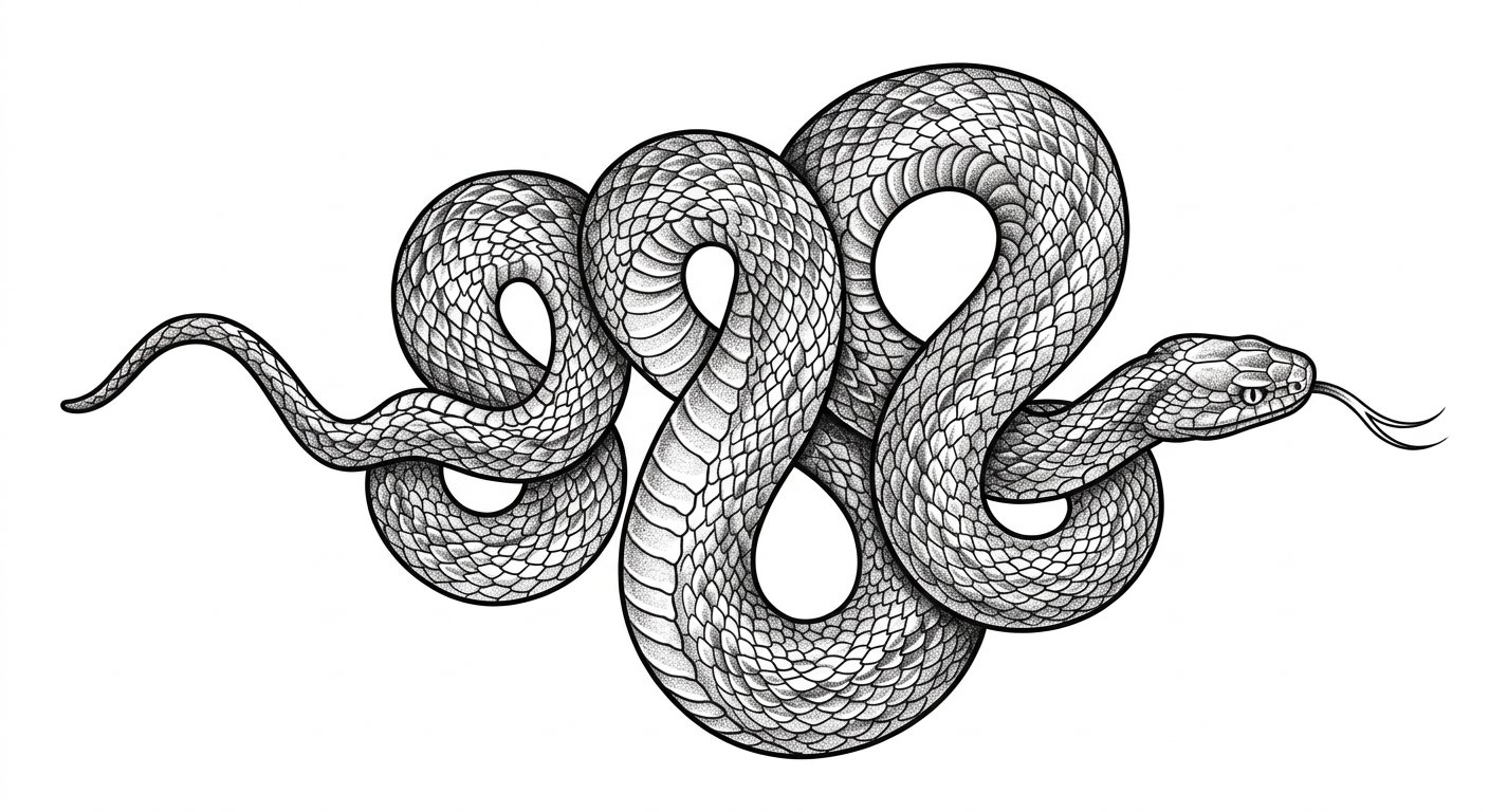 Coiling snake wrapping around the side of the neck