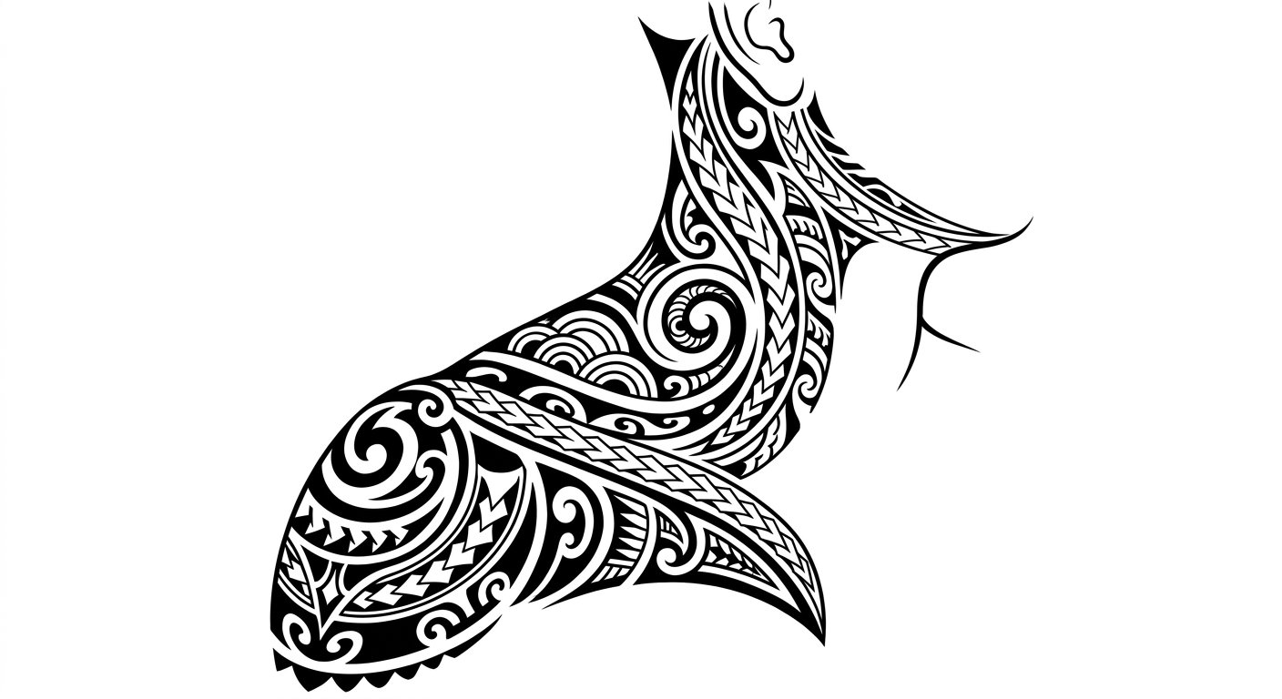 Bold tribal pattern flowing up the side of neck