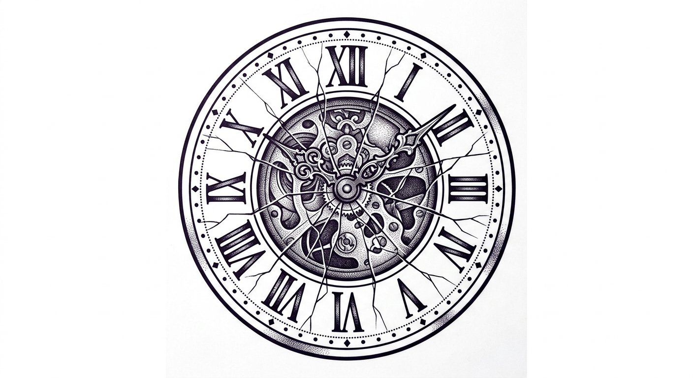 Roman numeral clock face on the side of the neck